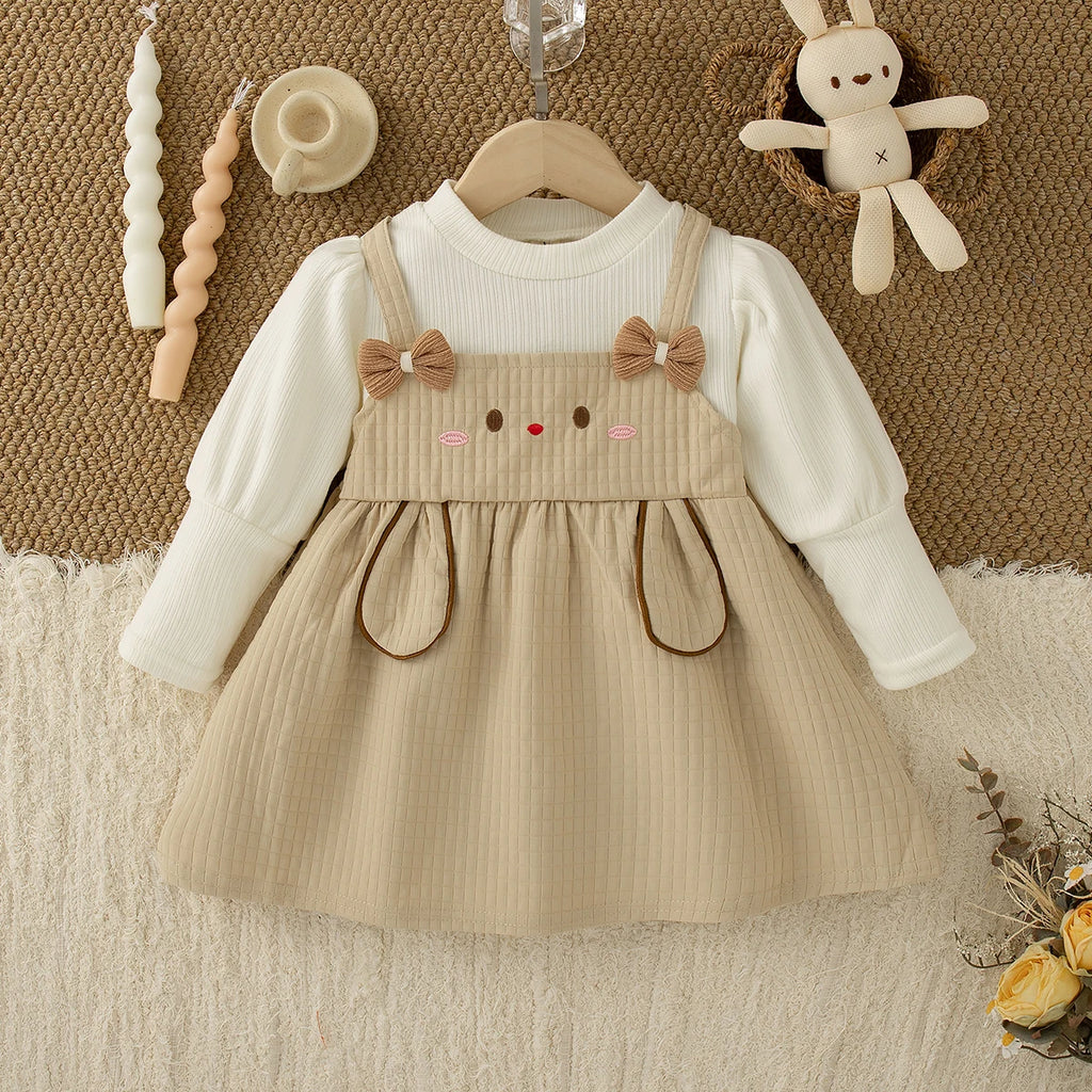 Cute Rabbit Baby Girl Dress, Spring And Autumn New Sweet Bow Children'S Long Sleeved Clothes (9 Months -3 Years Old)