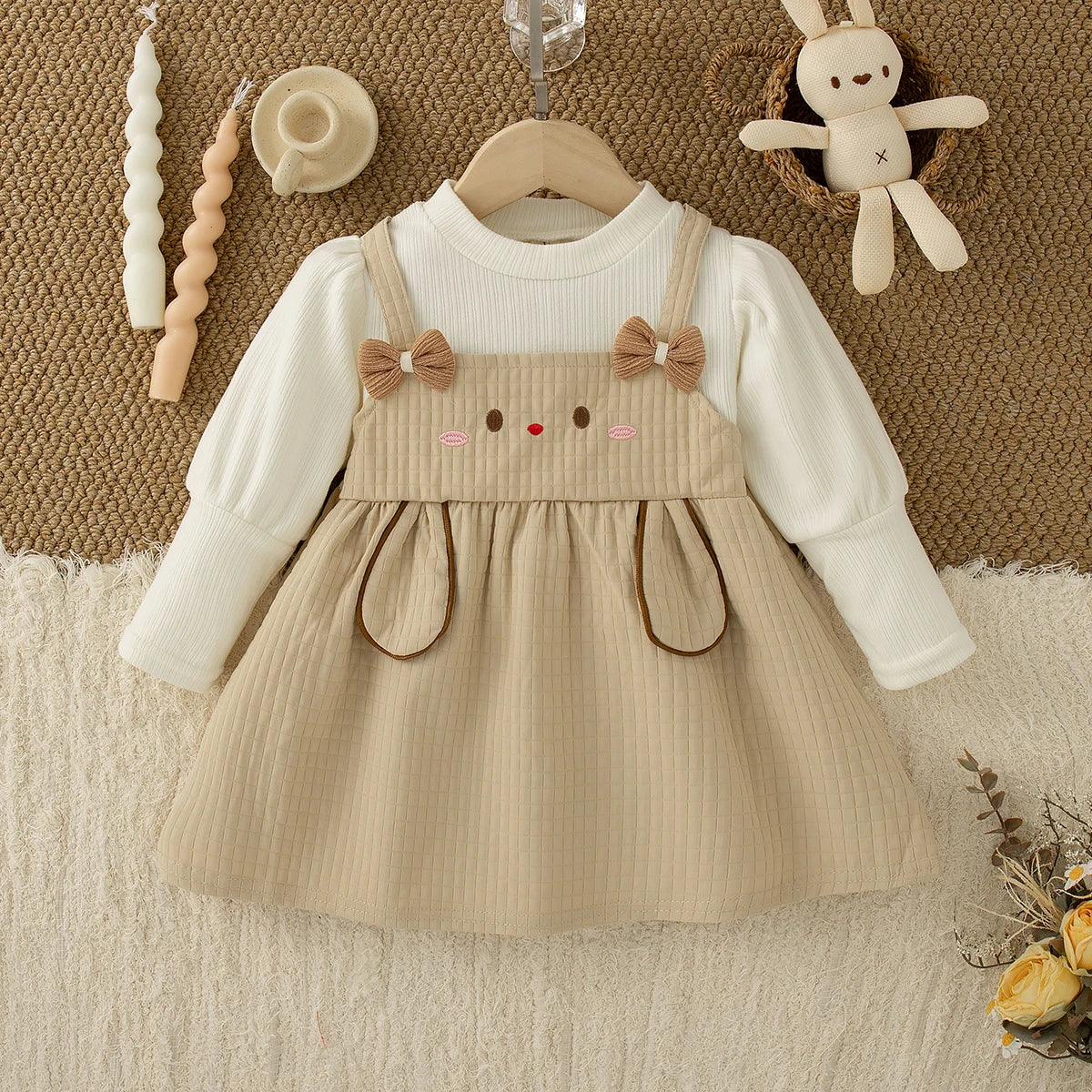 Cute Rabbit Baby Girl Dress, Spring And Autumn New Sweet Bow Children'S Long Sleeved Clothes (9 Months -3 Years Old)