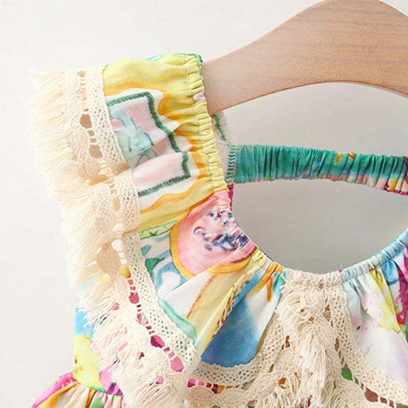 Summer New Colorful Graffiti Baby Girl Dress, Sweet And Cute Children'S Clothing (9 Months -4 Years Old)