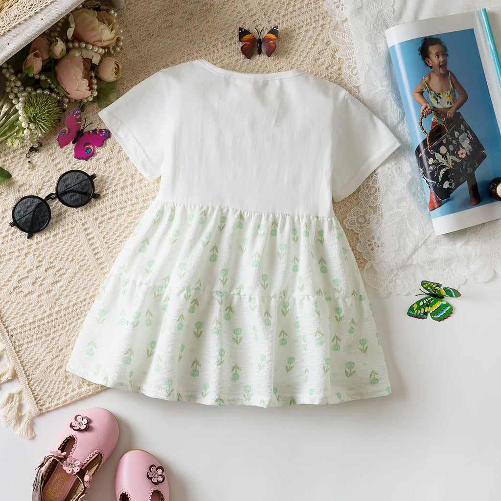 6-24 Months Summer New Sweet Floral Baby Girl Dress, Casual Style White Short Sleeved Children'S Clothing