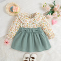 Spring And Autumn New Floral Long Sleeve Baby Girl Dress, Sweet Bow Fake Two Children'S Clothes (9 Months -3 Years Old)