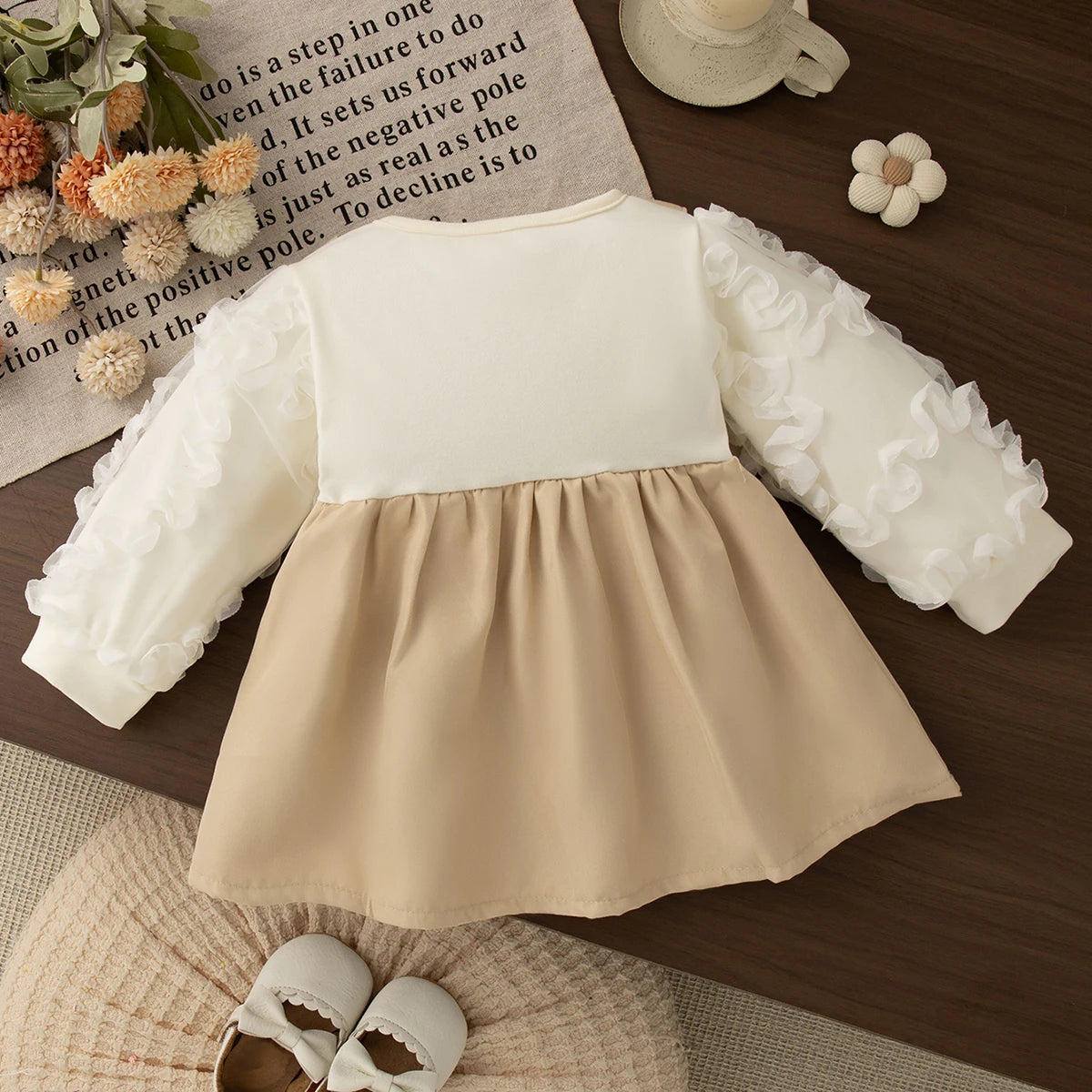 6-24 Months Spring And Autumn New Sweet Bow Baby Girl Dress, Korean Style Bubble Long Sleeved Children'S Clothing For Parties