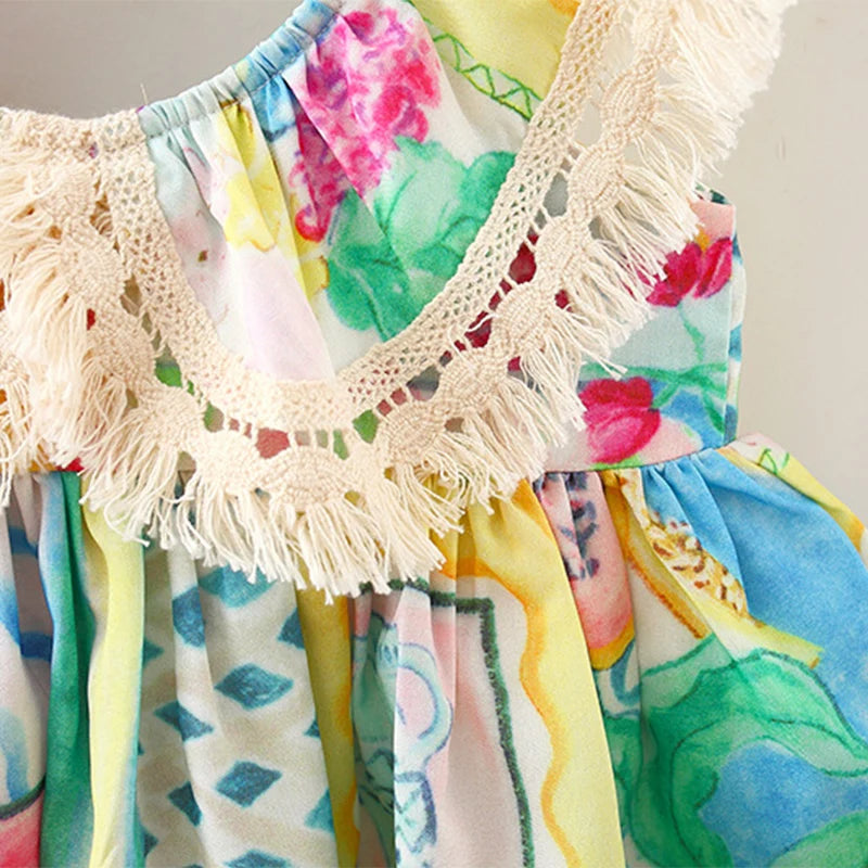 Summer New Colorful Graffiti Baby Girl Dress, Sweet And Cute Children'S Clothing (9 Months -4 Years Old)
