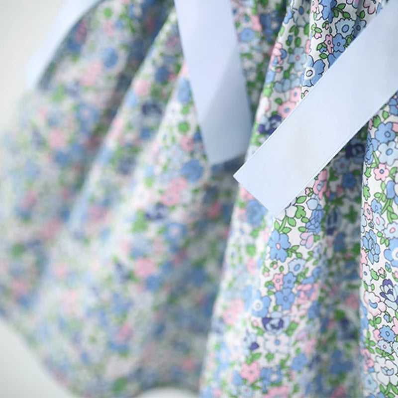 Summer New Blue Floral Baby Girl Dress, Sweet Bow Children'S Sleeveless Clothes (9 Months -4 Years Old)