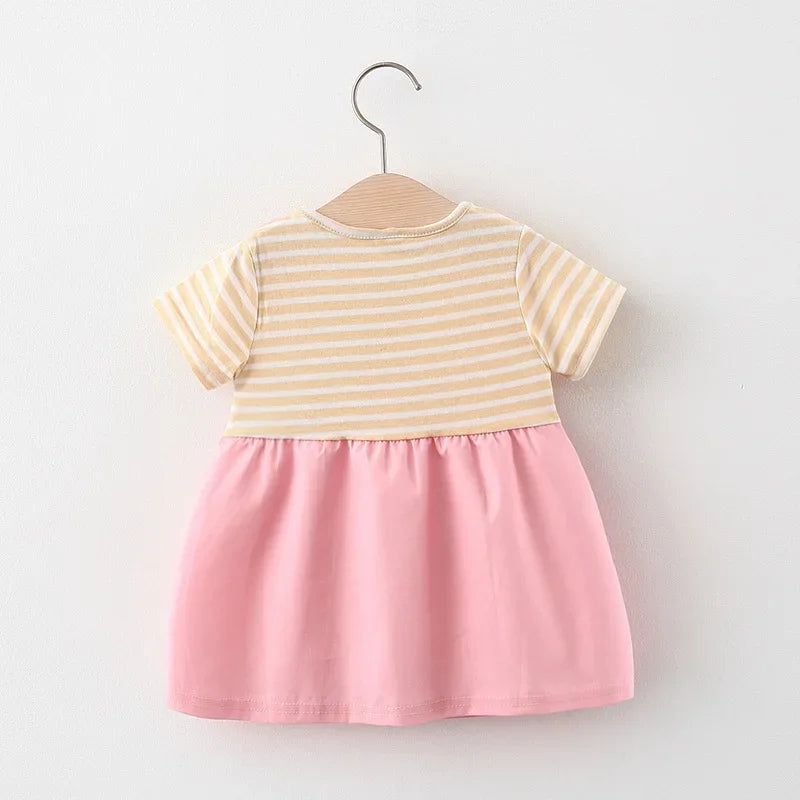 Summer Baby Cartoon Cat Dress Striped Short Sleeve Top Suspended Princess Dress 0-3 Year Old Girls' Clothing