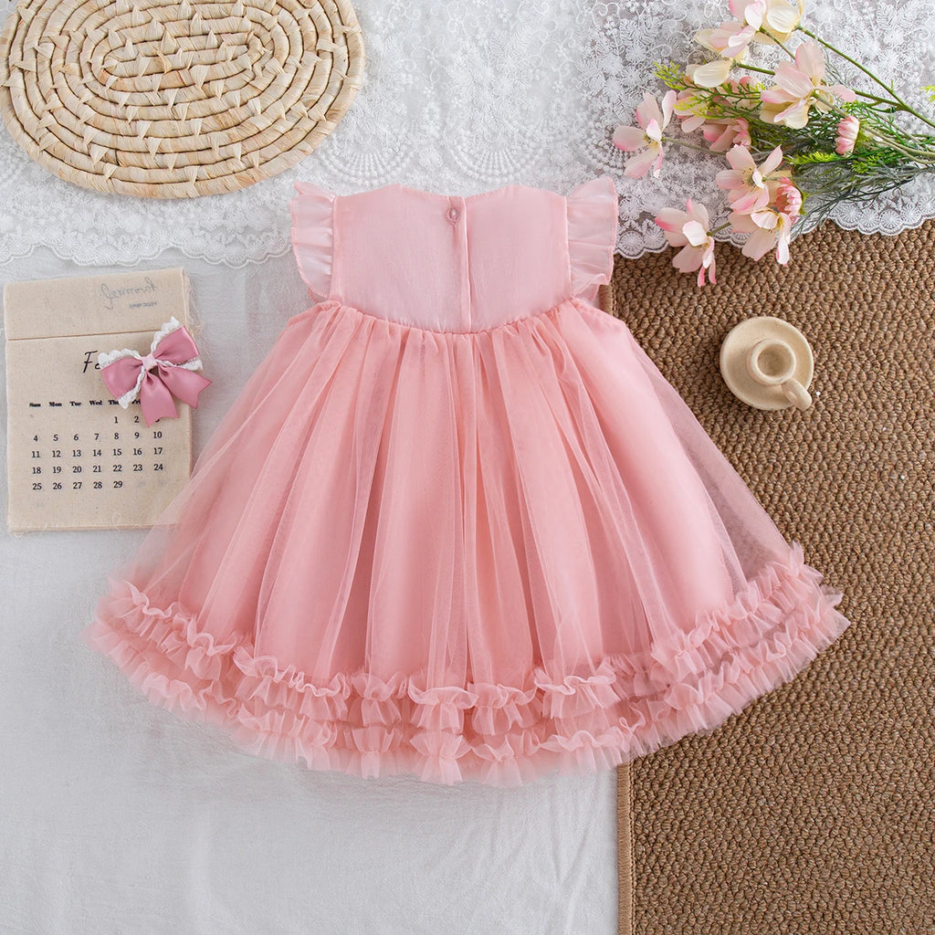 Summer New Sweet Bow Baby Girl Princess Dress, Solid Color Chiffon Children'S Clothing For Birthday Parties (9 Months -4 Years)