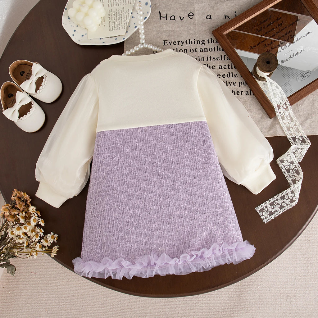 9 Months -3 Years Old Spring And Autumn New Sweet Bow Baby Girl Dress, Korean Style Children'S Long Sleeved Clothes