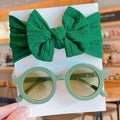 2 Pcs/Set New Children Solid Color Cotton Bowknot Wide Hairband Round Sunglasses Set Baby Girls Sunglasses Kids Hair Accessories