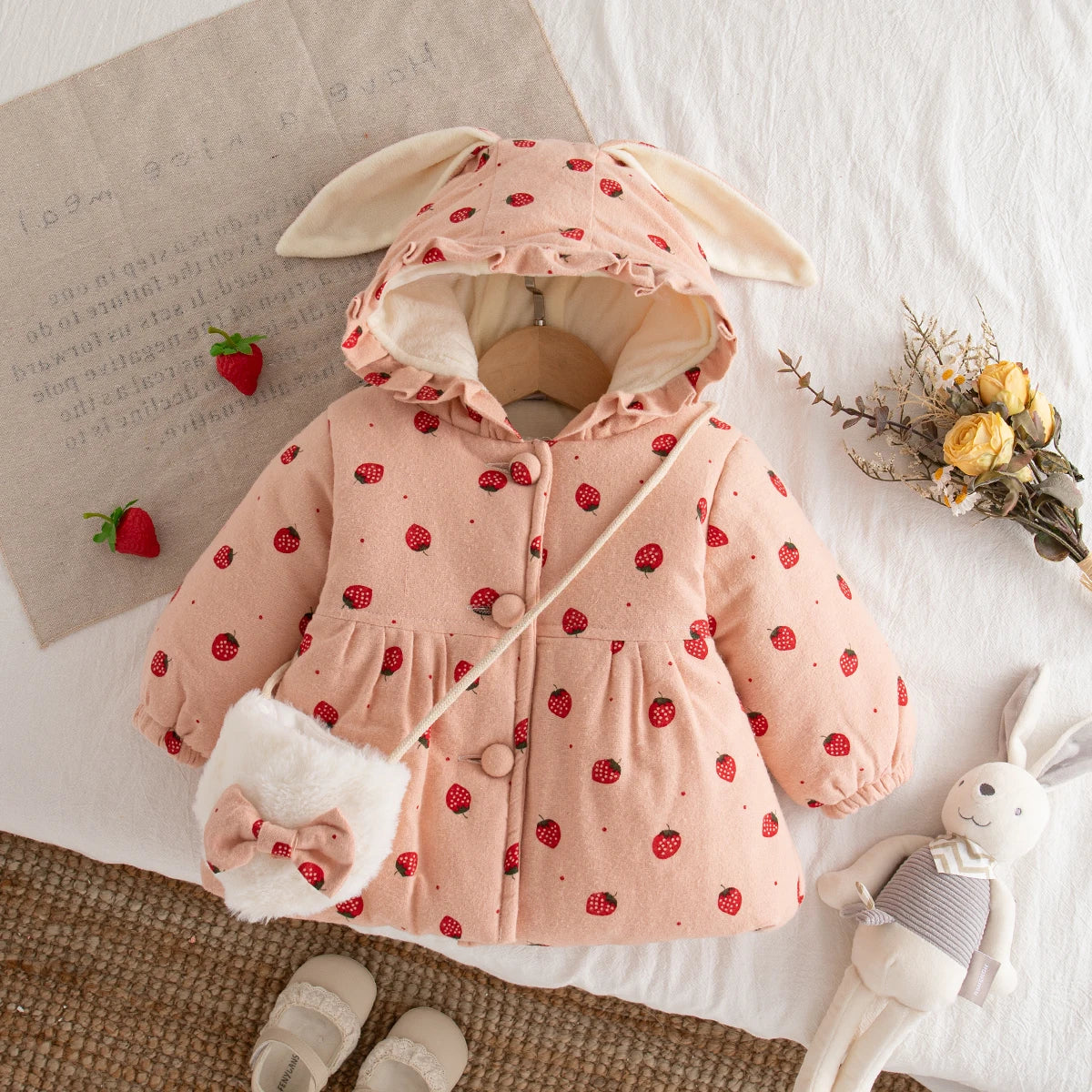 Winter New Thick And Warm Baby Girl Coat, Sweet And Cute Children'S Clothing Suitable For Babies Aged 9 Months To 3 Years Old