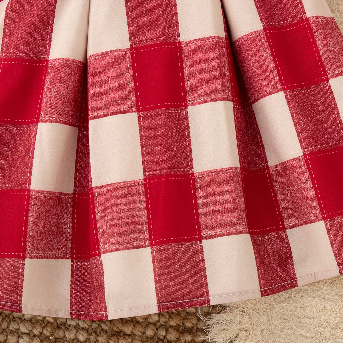 9 Months -4 Years Old Summer New Plaid Short Sleeved Baby Girl Dress, Red Cherry Petal Lapel Children'S Clothing