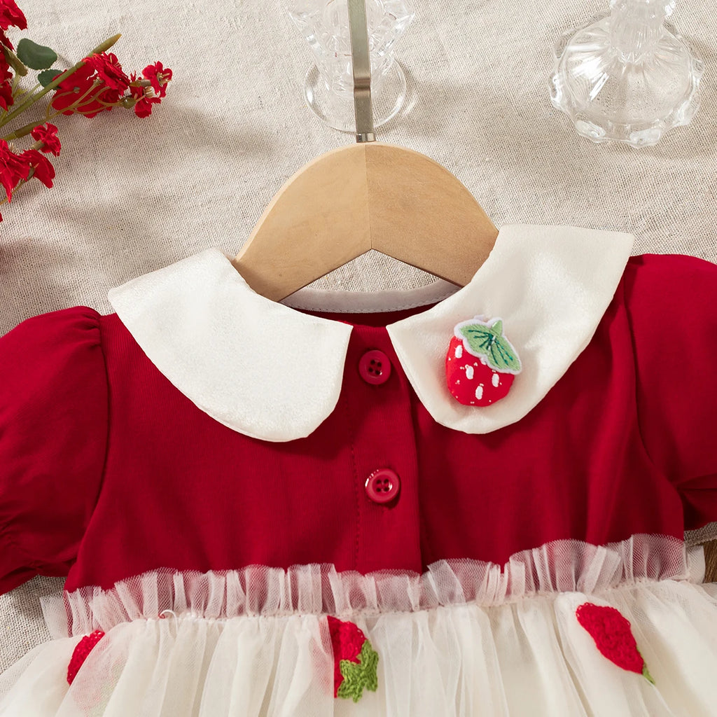 Baby Girl Princess Dress Summer New Strawberry Chiffon Children'S Clothing (9 Months -3 Years Old)