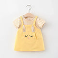 Summer Baby Cartoon Cat Dress Striped Short Sleeve Top Suspended Princess Dress 0-3 Year Old Girls' Clothing