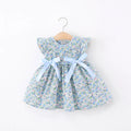 Summer New Blue Floral Baby Girl Dress, Sweet Bow Children'S Sleeveless Clothes (9 Months -4 Years Old)