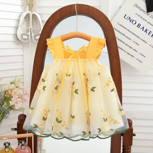 (0-3 Year Old Baby Girl Princess Dress) Summer New Sweet Flower Embroidered Chiffon Children'S Sleeveless Clothes