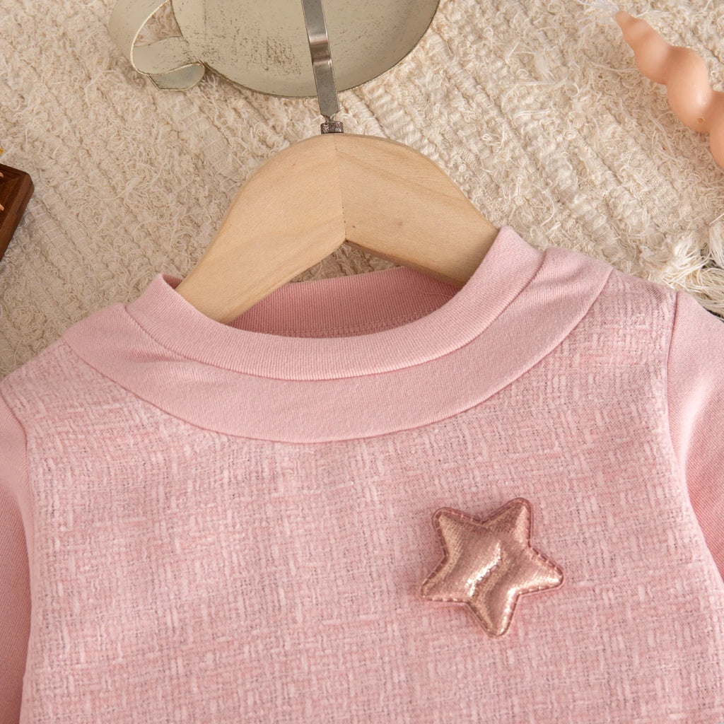 9 Months -3 Years Old Spring And Autumn New Sweet Star Baby Girl Dress, Simple Style Children'S Long Sleeved Clothes