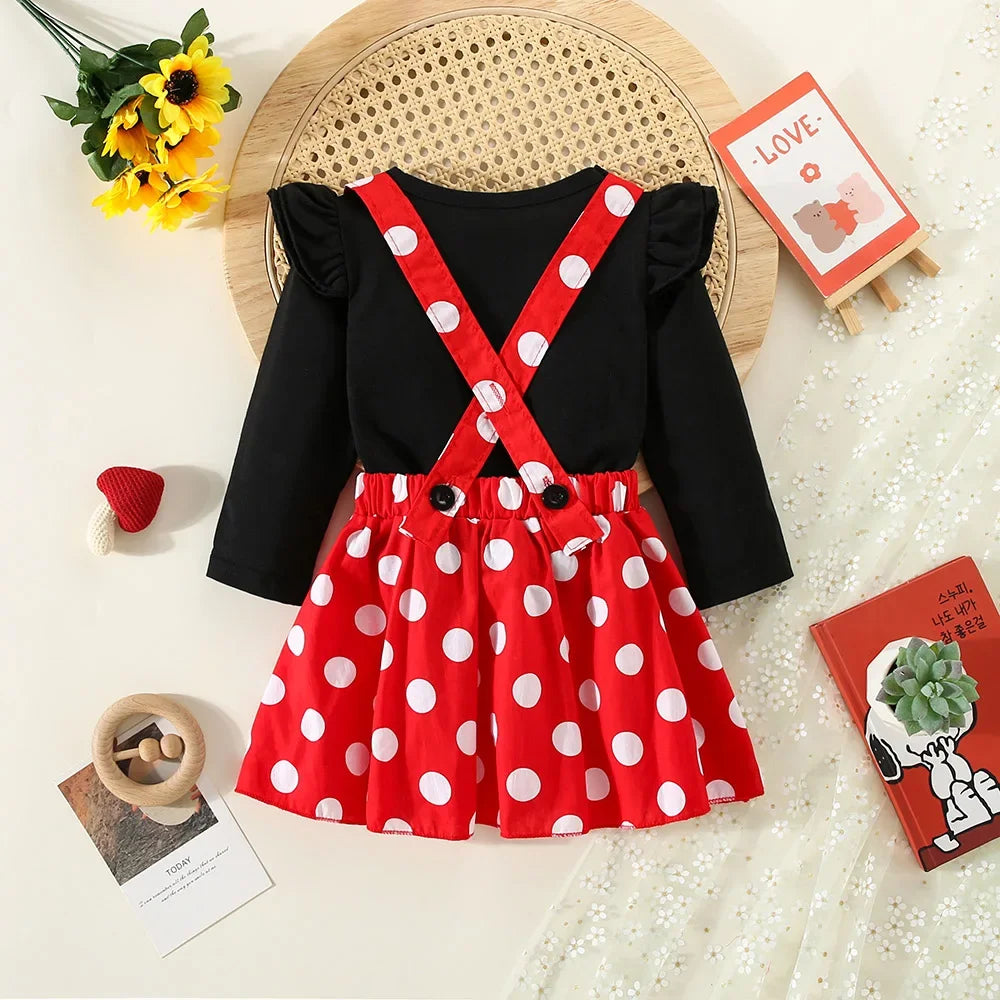 2Pcs/Set Summer Baby Girl Dress Cute Dotted Small Flying Sleeves Long Sleeved Children'S Dress Cute Two Piece Set Girl Dress