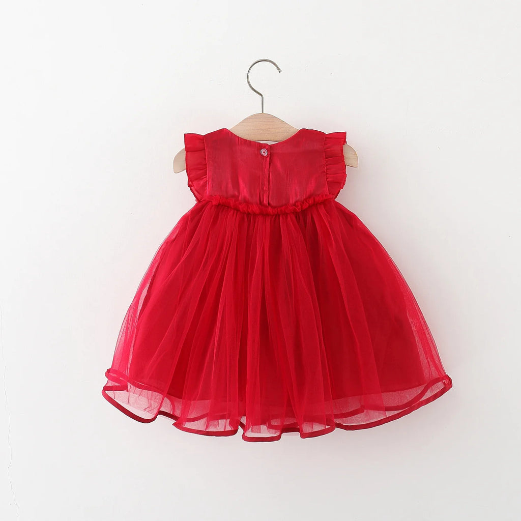 (9 Months -3 Years Old) Red Christmas Party Baby Girl Princess Dress, Summer New Sweet Bow Children'S Clothing