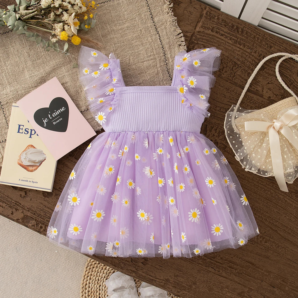 Summer New Floral Chiffon Baby Girl Princess Dress, Birthday Party Children'S Sleeveless Clothes For Babies Aged 0-3 Years Old