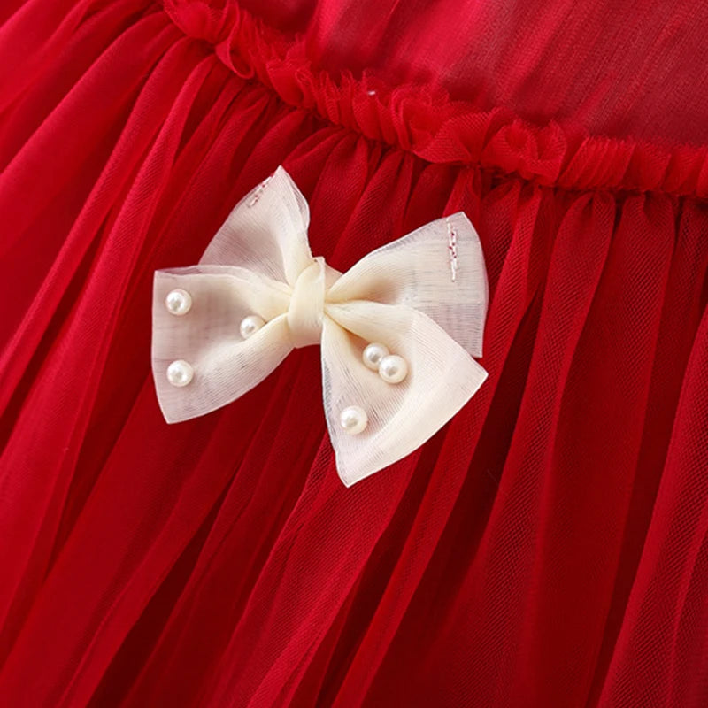 (9 Months -3 Years Old) Red Christmas Party Baby Girl Princess Dress, Summer New Sweet Bow Children'S Clothing