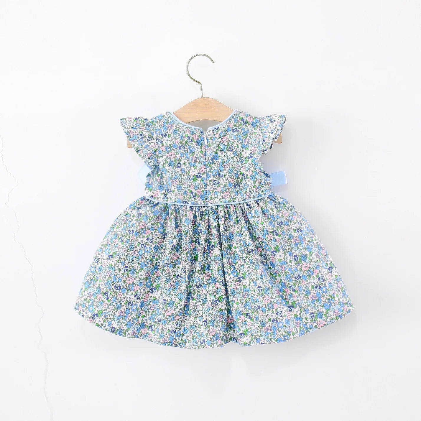 Summer New Blue Floral Baby Girl Dress, Sweet Bow Children'S Sleeveless Clothes (9 Months -4 Years Old)