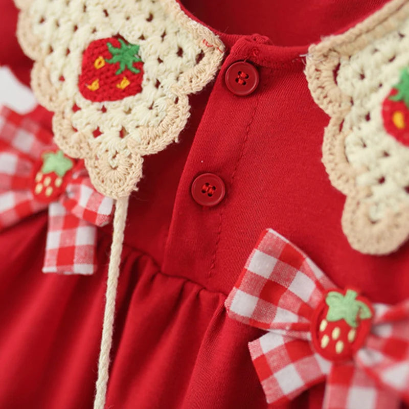 Summer New Red Strawberry Baby Girl Dress, Sweet And Festive Children'S Sleeveless Clothes With Free Strawberry Bag (0-3 Years)