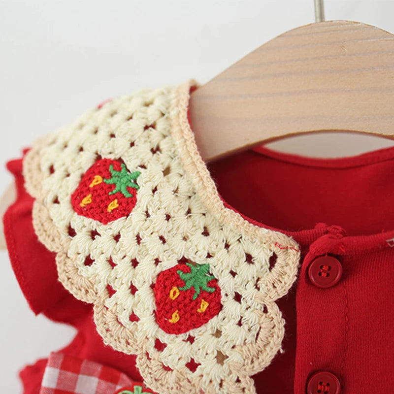 Summer New Red Strawberry Baby Girl Dress, Sweet And Festive Children'S Sleeveless Clothes With Free Strawberry Bag (0-3 Years)