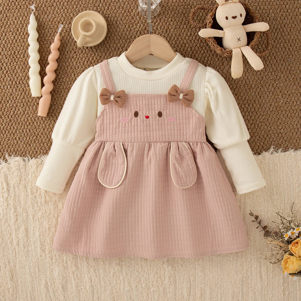Cute Rabbit Baby Girl Dress, Spring And Autumn New Sweet Bow Children'S Long Sleeved Clothes (9 Months -3 Years Old)