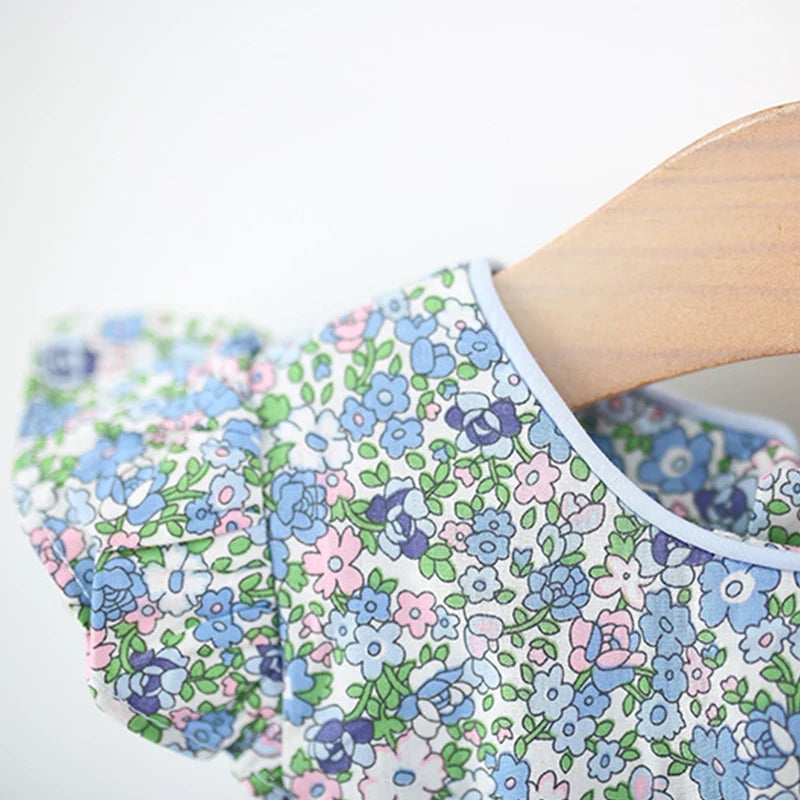Summer New Blue Floral Baby Girl Dress, Sweet Bow Children'S Sleeveless Clothes (9 Months -4 Years Old)