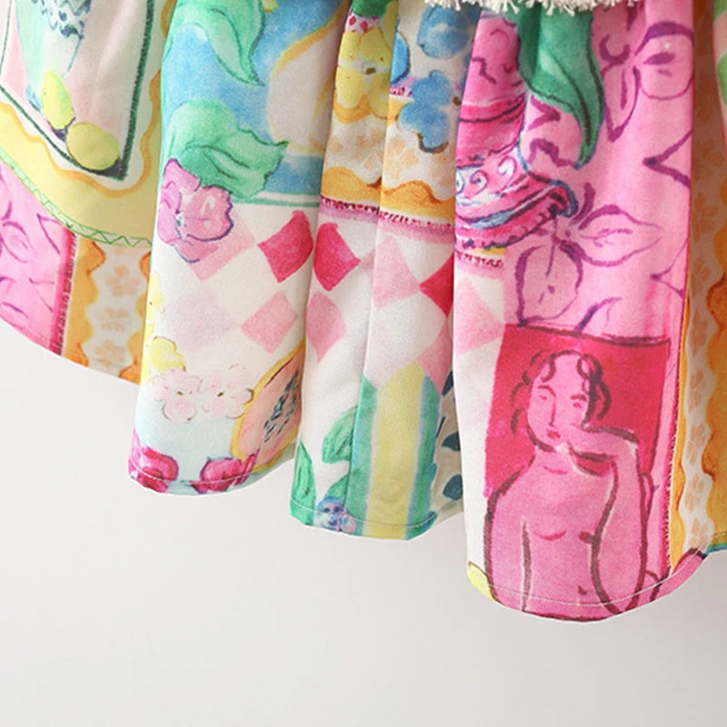 Summer New Colorful Graffiti Baby Girl Dress, Sweet And Cute Children'S Clothing (9 Months -4 Years Old)
