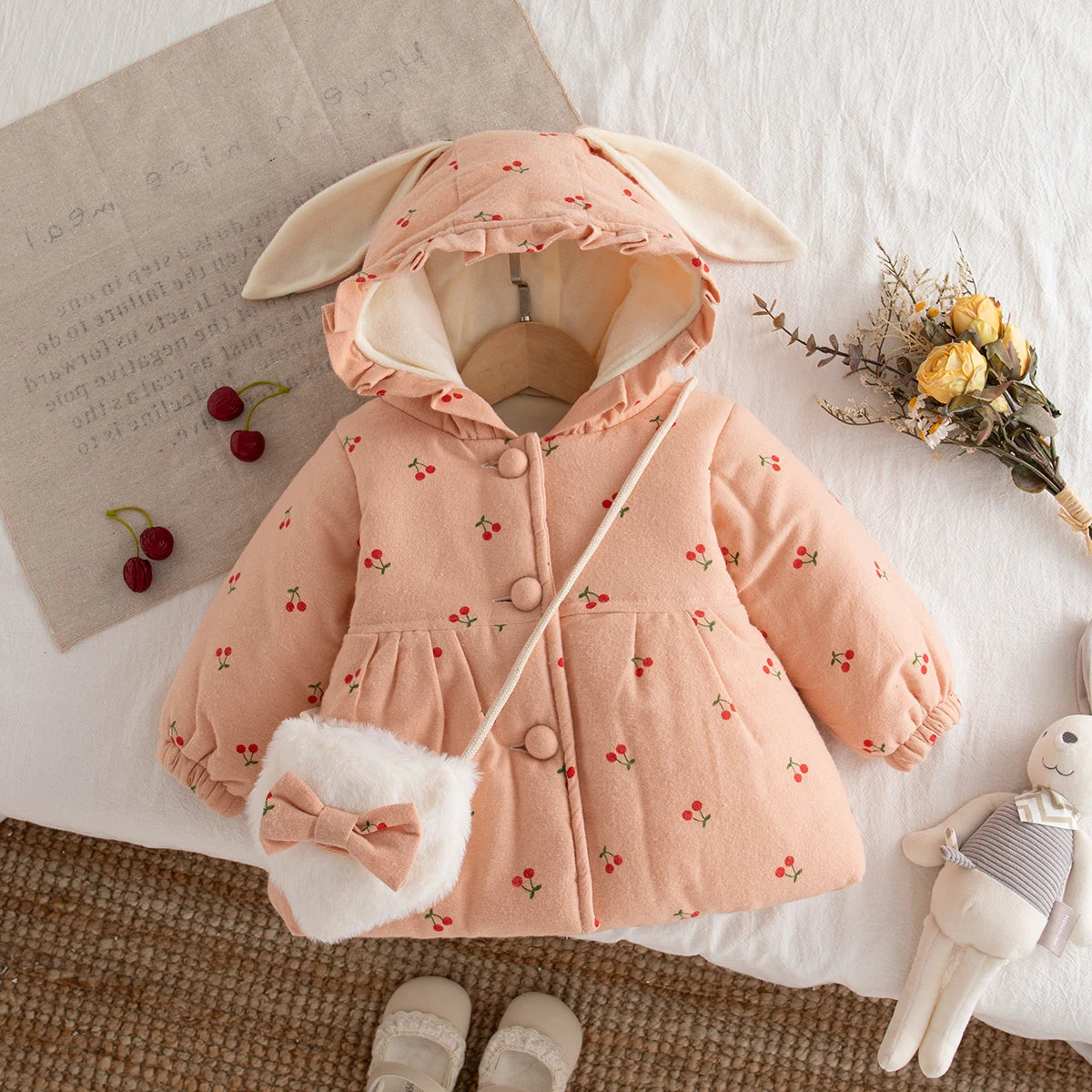 Winter New Thick And Warm Baby Girl Coat, Sweet And Cute Children'S Clothing Suitable For Babies Aged 9 Months To 3 Years Old