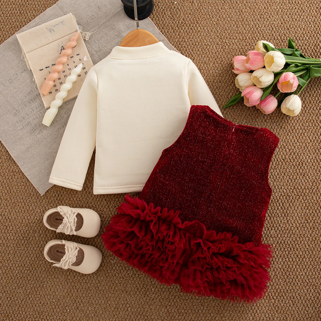 Autumn And Winter New Sweet Bow Baby Girl Set, Christmas Party Children'S Clothes For Babies Aged 9 Months To 4 Years Old