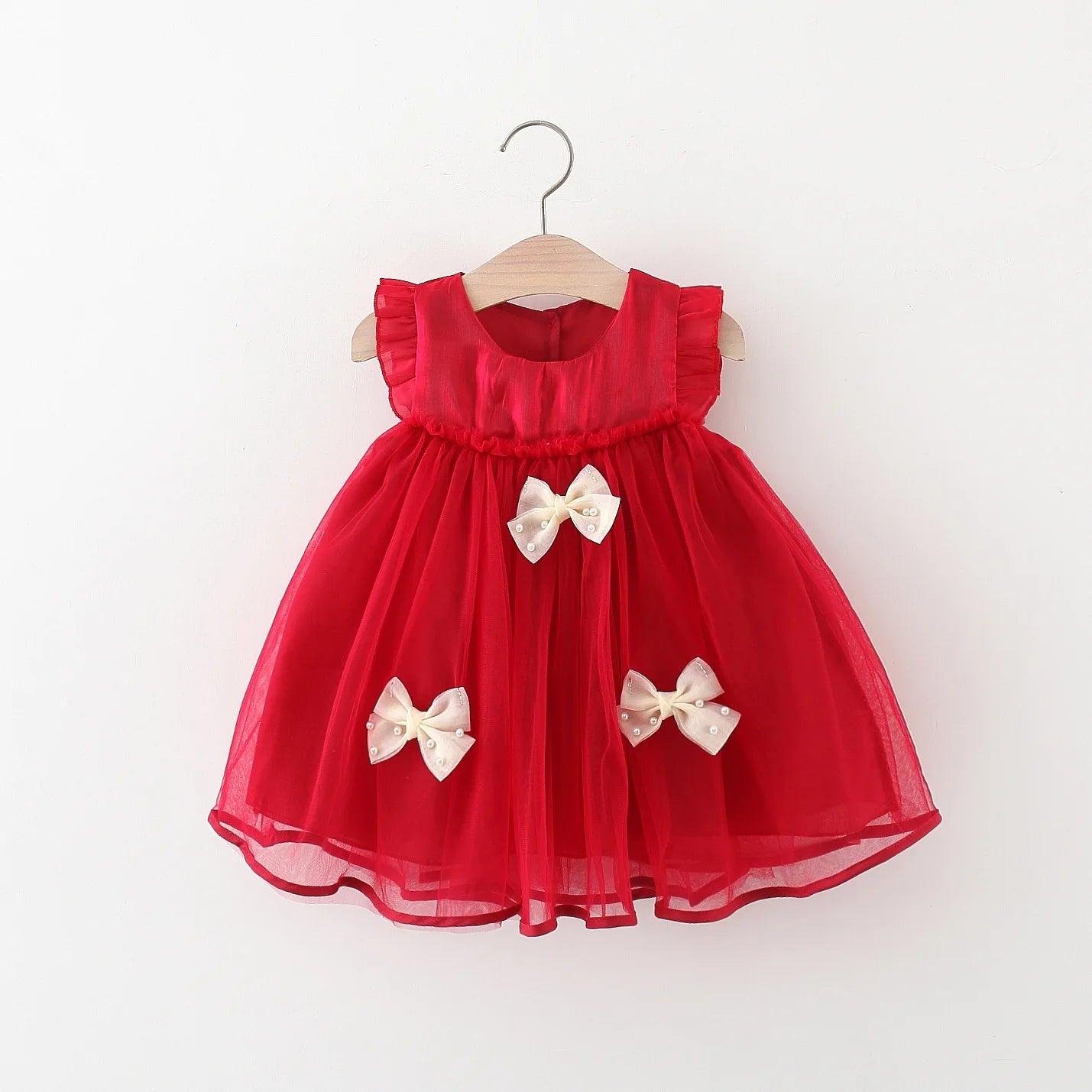 (9 Months -3 Years Old) Red Christmas Party Baby Girl Princess Dress, Summer New Sweet Bow Children'S Clothing