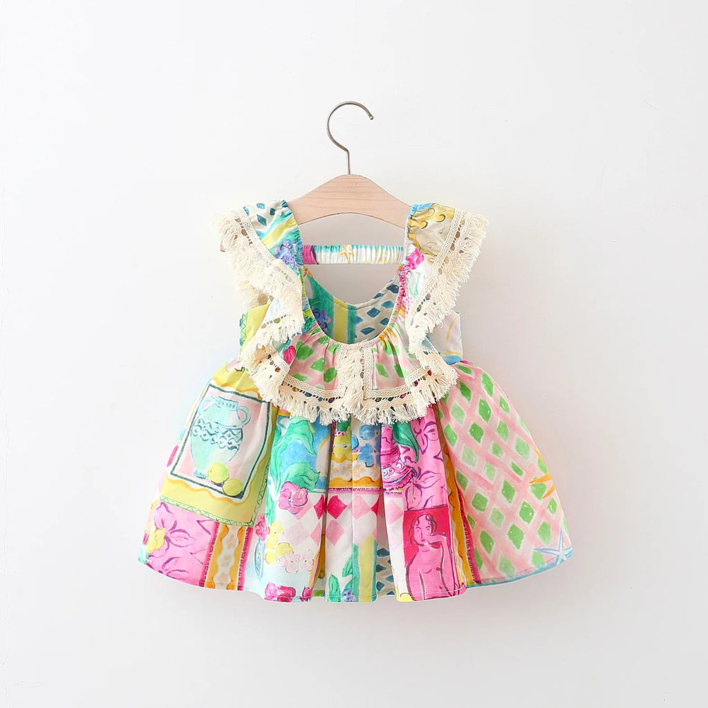 Summer New Colorful Graffiti Baby Girl Dress, Sweet And Cute Children'S Clothing (9 Months -4 Years Old)