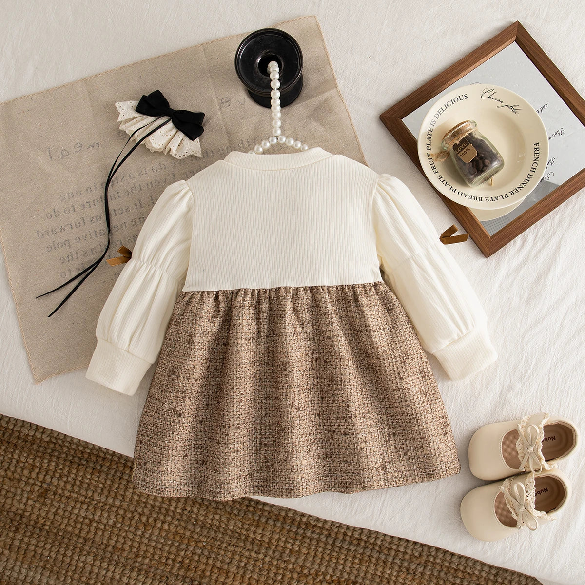 Autumn New Sweet Bow Baby Girl Dress, Simple Checkered Long Sleeved Children'S Clothing Suitable For Babies Aged 0-3 Years
