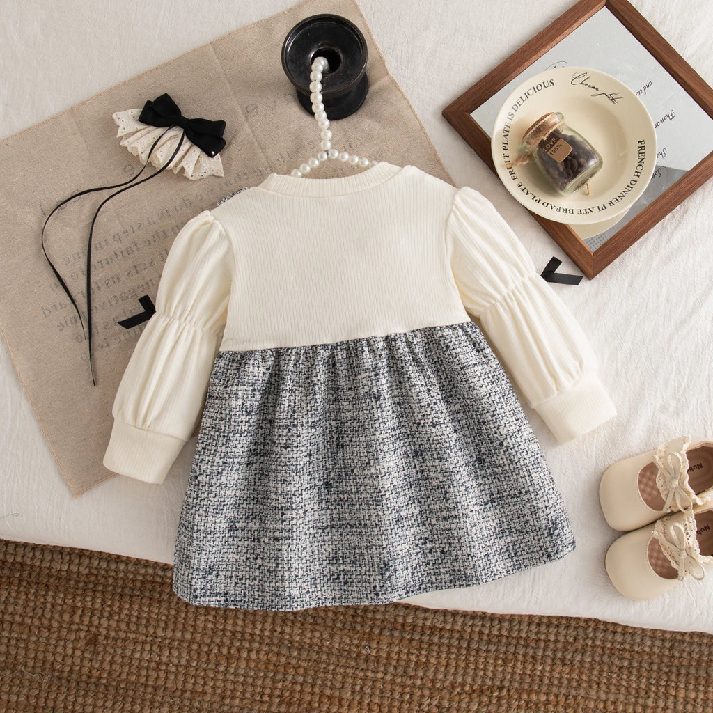 Autumn New Sweet Bow Baby Girl Dress, Simple Checkered Long Sleeved Children'S Clothing Suitable For Babies Aged 0-3 Years