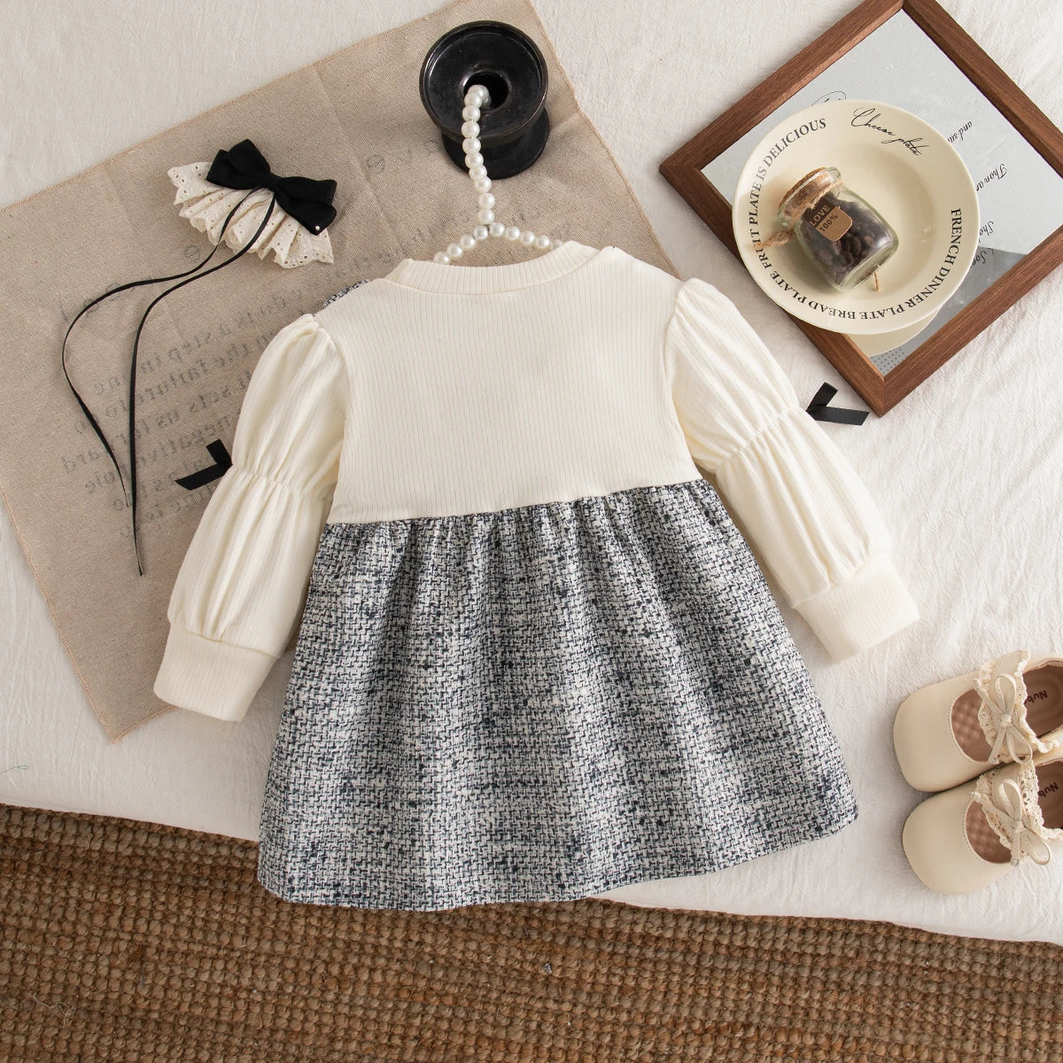 Autumn New Sweet Bow Baby Girl Dress, Simple Checkered Long Sleeved Children'S Clothing Suitable For Babies Aged 0-3 Years