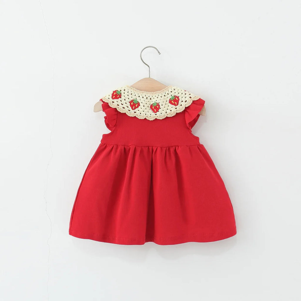 Summer New Red Strawberry Baby Girl Dress, Sweet And Festive Children'S Sleeveless Clothes With Free Strawberry Bag (0-3 Years)