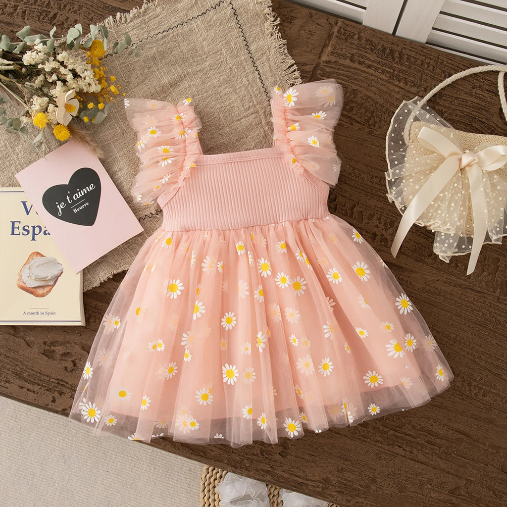 Summer New Floral Chiffon Baby Girl Princess Dress, Birthday Party Children'S Sleeveless Clothes For Babies Aged 0-3 Years Old