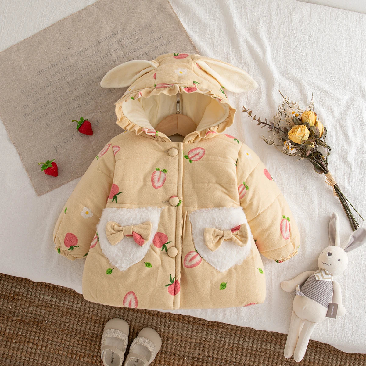 Winter New Thick And Warm Baby Girl Coat, Sweet And Cute Children'S Clothing Suitable For Babies Aged 9 Months To 3 Years Old