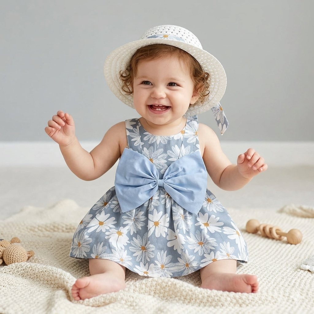 (Girls 0-3 Years Old) Summer New Girls Dress Floral Print Little Fresh Everyday Sweet Princess Dress with Bow